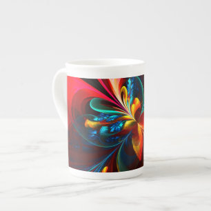 Caneca De Porcelana Padrão Azul Laranja-Abstrato Floral Moderno #14