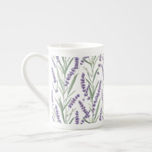 Caneca De Porcelana Padrão Botânico de Lavanda