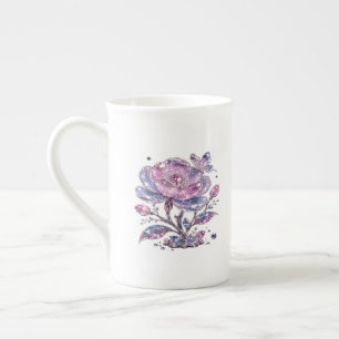 Caneca De Porcelana Padrão Botânico de Rosa Empoeirada Elegante Design