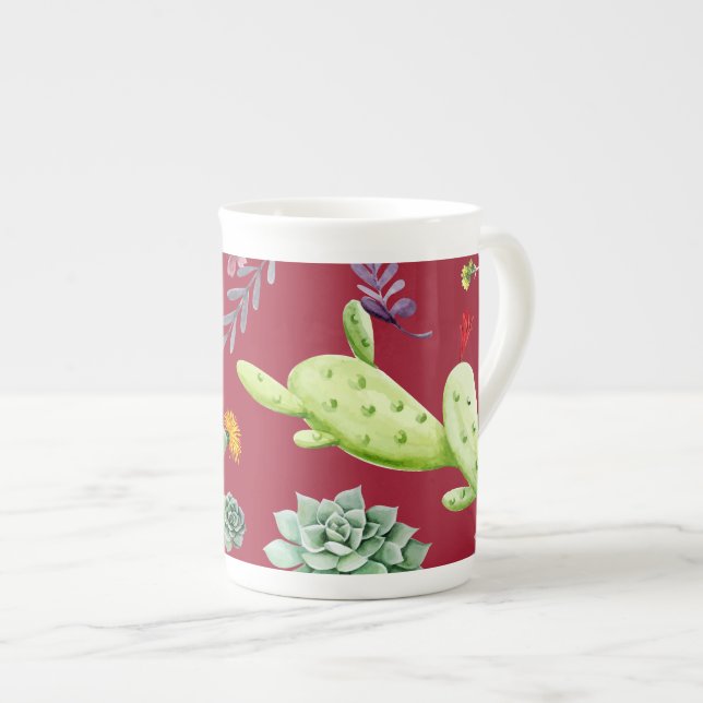 Caneca De Porcelana Padrão Cactus 4 (Frente Esquerda)