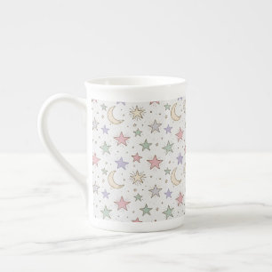 Caneca De Porcelana Padrão Caprichoso de Lua e Estrela
