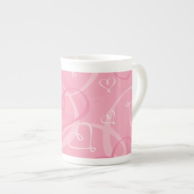 Caneca De Porcelana Padrão cardíaco rosa (Frente Esquerda)