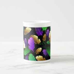 Caneca De Porcelana Padrão contínuo com penas de Mardi Gras