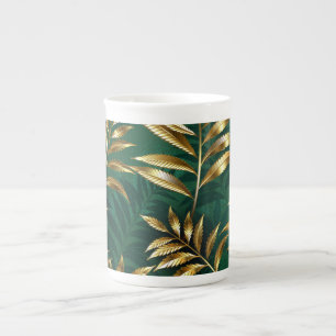 Caneca De Porcelana Padrão contínuo com samambaias douradas