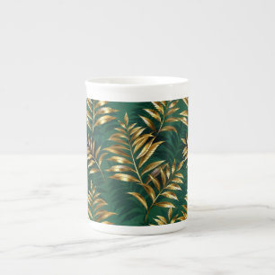 Caneca De Porcelana Padrão contínuo com samambaias douradas