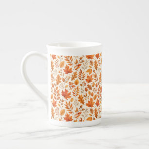 Caneca De Porcelana Padrão contínuo de folhas quentes de outono