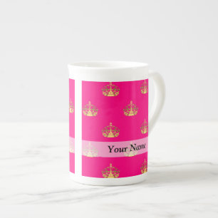 Caneca De Porcelana Padrão da coroa rosa e dourada