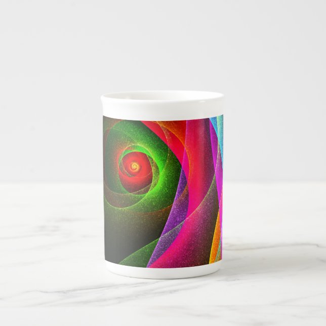 Caneca De Porcelana Padrão de Abstrato de Arte Vermelho Verde Laranja  (Frente)