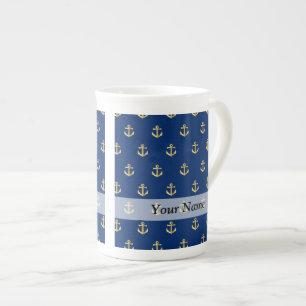 Caneca De Porcelana Padrão de âncora azul