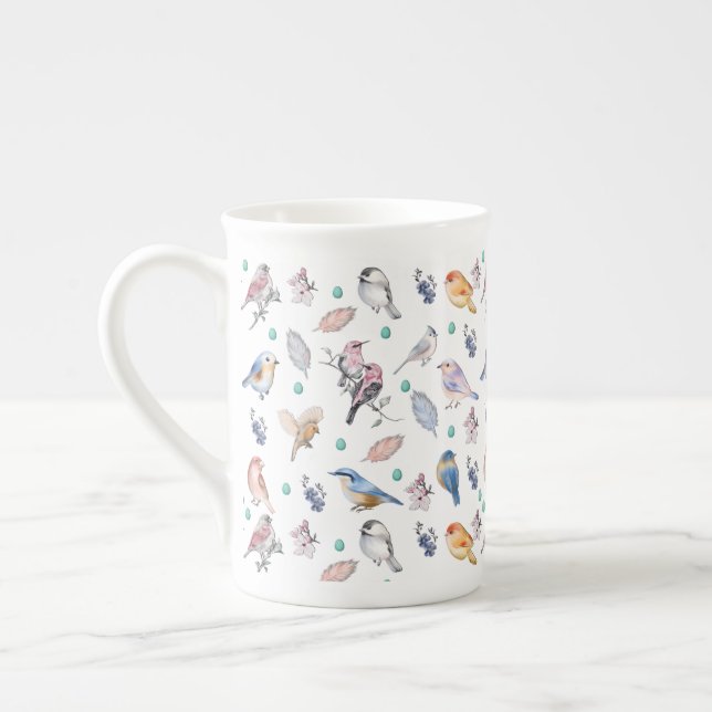 Caneca De Porcelana Padrão de Aves de primavera (Esquerda)
