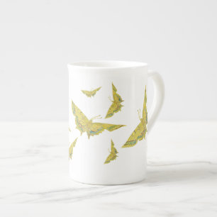 Caneca De Porcelana Padrão de Borboleta Anormal do Velho Mundo Amarelo