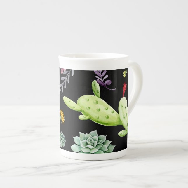 Caneca De Porcelana Padrão de Cacto 2 (Frente Esquerda)