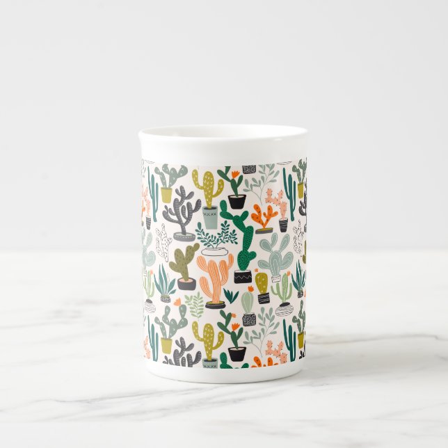 Caneca De Porcelana Padrão de Cactus Cute (Frente)