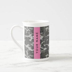 Caneca De Porcelana Padrão de Camuflagem Cinza, Seu nome, Personalizar