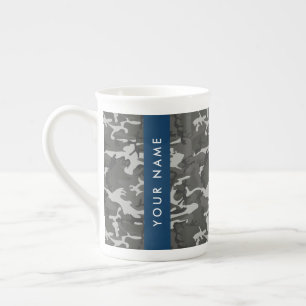 Caneca De Porcelana Padrão de Camuflagem Cinza, Seu nome, Personalize