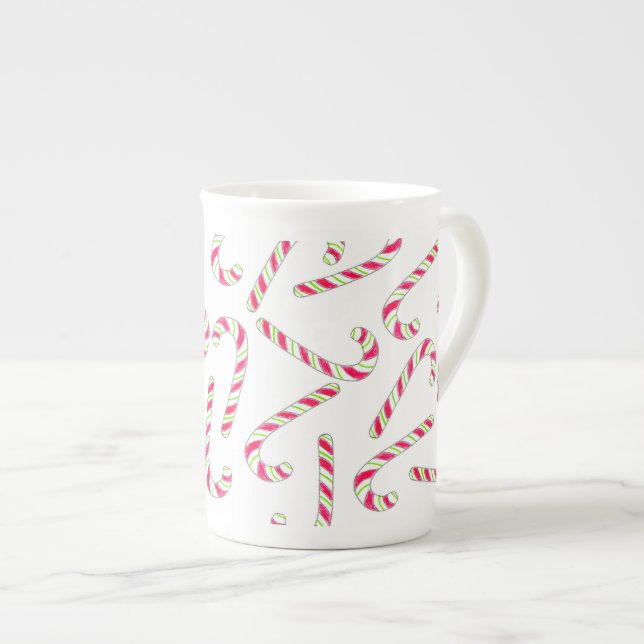 Caneca De Porcelana Padrão de cana doce de Natal (Frente Esquerda)