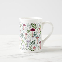 Caneca De Porcelana Padrão de Cogumelos Cozy Watercolor