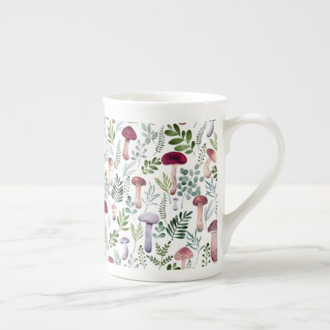 Caneca De Porcelana Padrão de Cogumelos Cozy Watercolor     (Direita)