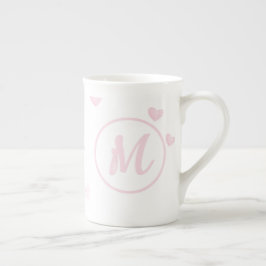 Caneca De Porcelana Padrão de Coração Rosa Menino Romântico Monograma