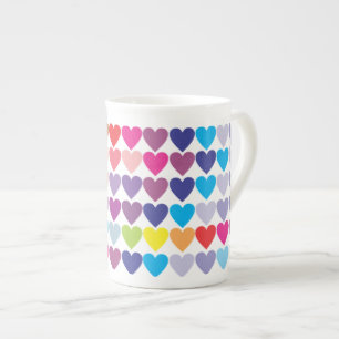Caneca De Porcelana Padrão de Corações Arco-Íris Coloridos