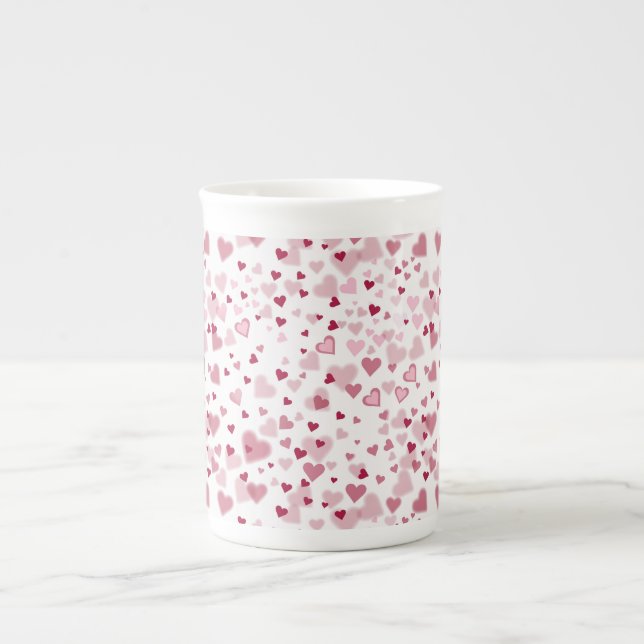 Caneca De Porcelana Padrão de Corações Encantadores Rosa (Frente)
