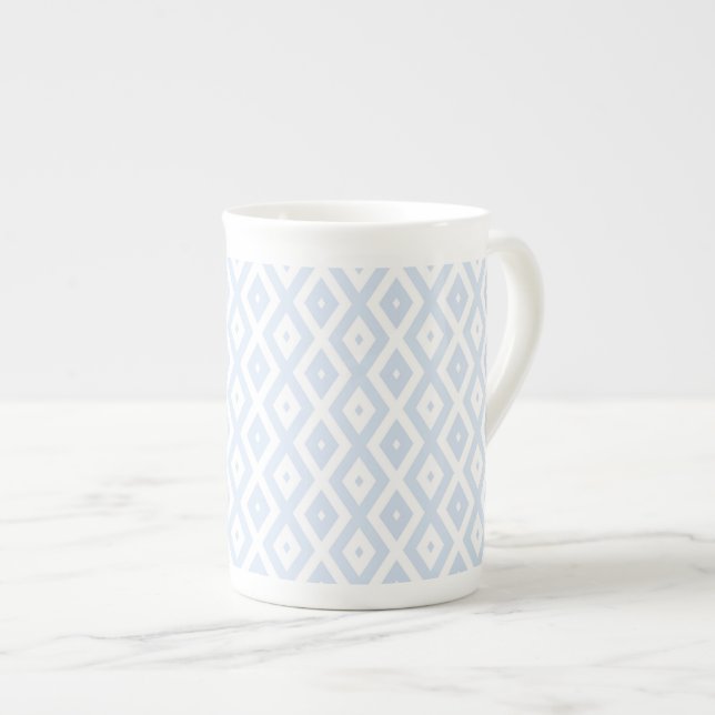 Caneca De Porcelana Padrão de diamante branco e azul pálido (Frente Esquerda)