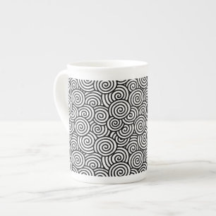 Caneca De Porcelana Padrão de espiral japonês - branco e preto