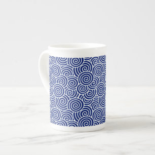 Caneca De Porcelana Padrão de espiral japonês - marinho azul e branco
