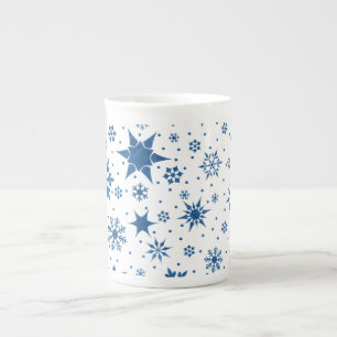 Caneca De Porcelana Padrão de Floco de Neve Azul
