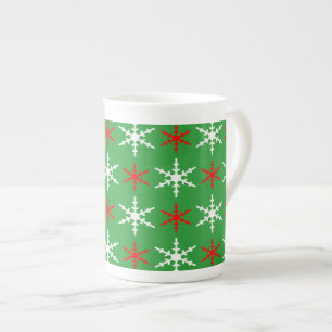 Caneca De Porcelana Padrão de flocos de neve de natal verde, vermelho