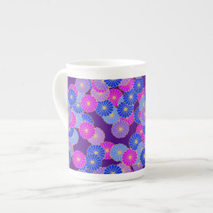 Caneca De Porcelana Padrão de flor Art Deco - violeta, azul e roxo