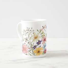 Caneca De Porcelana Padrão De Flor Selvagem E Borboletas