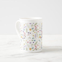Caneca De Porcelana Padrão De Flor Selvagem E Borboletas
