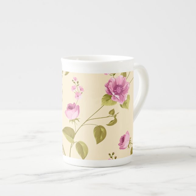 Caneca De Porcelana Padrão de Flores 16 (Frente Esquerda)