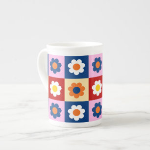 Caneca De Porcelana Padrão de Flores Coloridas Fofo Retrô