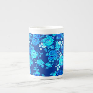 Caneca De Porcelana Padrão de Flores de Rosa Azul Clássico-87600