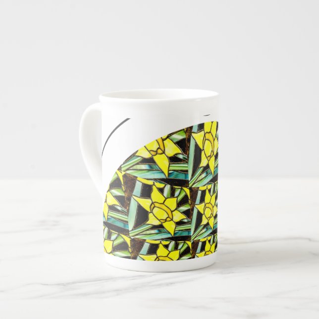 Caneca De Porcelana Padrão de Flores de Valor Amarelo (Frente Esquerda)