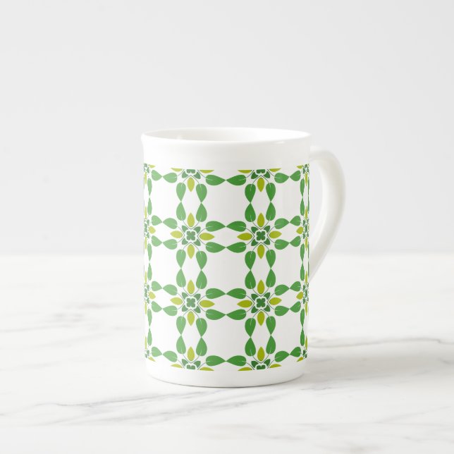 Caneca De Porcelana Padrão De Folha, Padrão De Folhas, Folhas Verdes (Frente Esquerda)