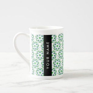Caneca De Porcelana Padrão de Folhas, Folhas Verdes, Seu Nome
