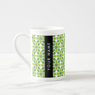 Caneca De Porcelana Padrão de Folhas, Folhas Verdes, Seu Nome