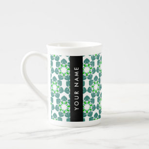 Caneca De Porcelana Padrão de Folhas, Folhas Verdes, Seu Nome