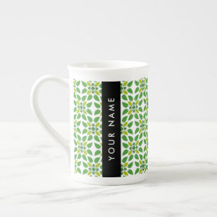 Caneca De Porcelana Padrão de Folhas, Folhas Verdes, Seu Nome