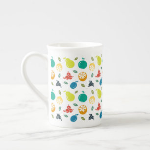 Caneca De Porcelana Padrão de Frutas, Ameixa, Laranja, Limão, Pera, Ma