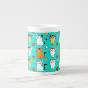 Caneca De Porcelana Padrão de Gato Fofo Com Gatos Coloridos, Bolas de