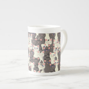 Caneca De Porcelana Padrão de gatos brancos e cinzas