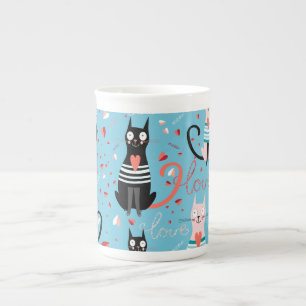 Caneca De Porcelana Padrão de gatos giros sobre fundo azul