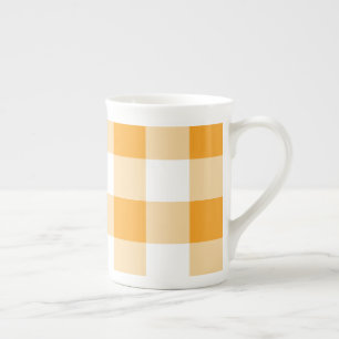 Caneca De Porcelana Padrão de Gingham Amarelo