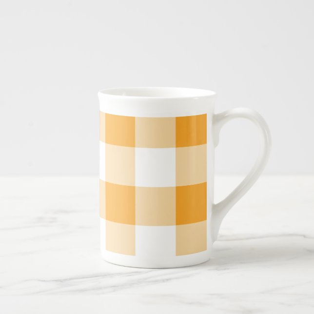 Caneca De Porcelana Padrão de Gingham Amarelo (Direita)