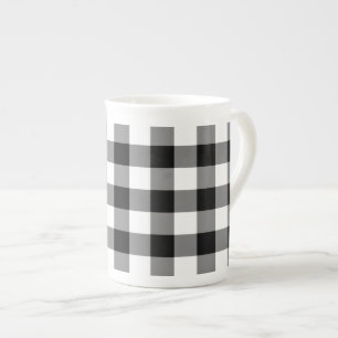 Caneca De Porcelana Padrão de Gingham Preto e Branco