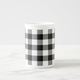 Caneca De Porcelana Padrão de Gingham Preto e Branco